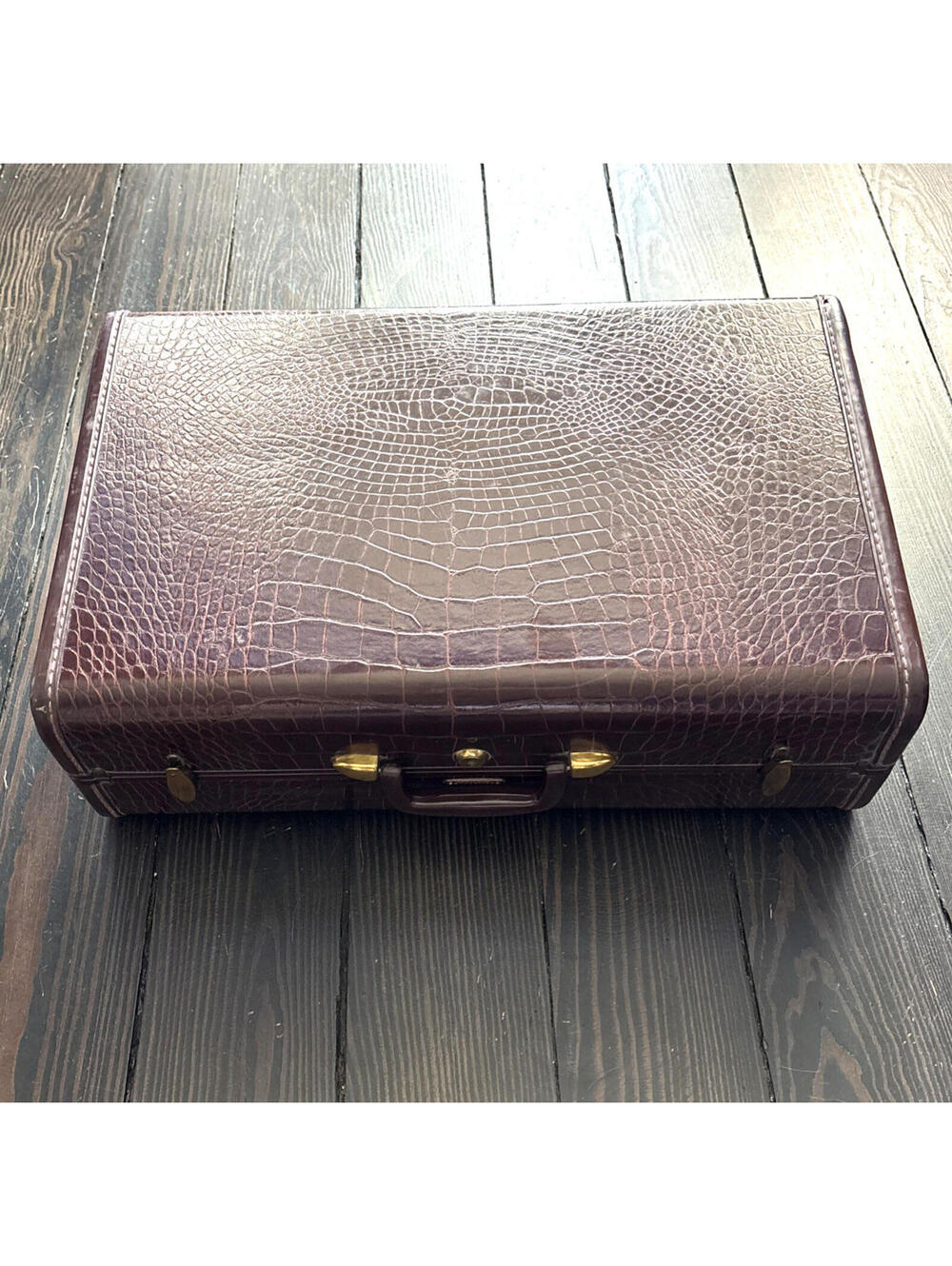 Vtg MCM Samsonite Faux Alligator Hard Suitcase Luggage 4121 Circa 1940s EUC